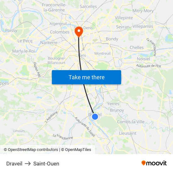 Draveil to Saint-Ouen map