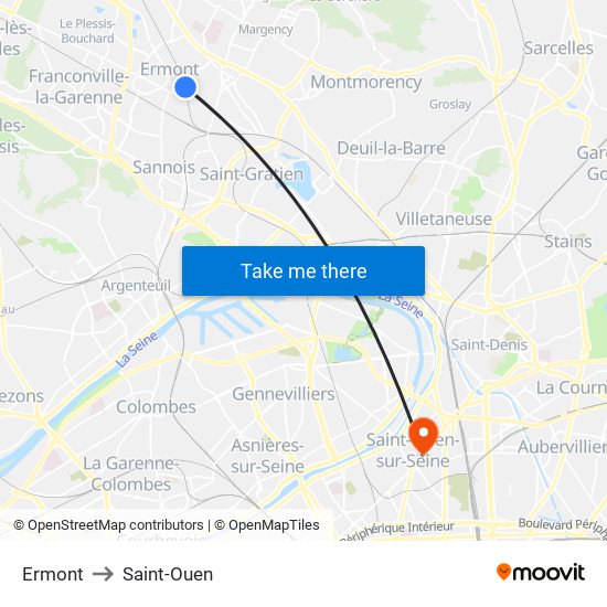 Ermont to Saint-Ouen map