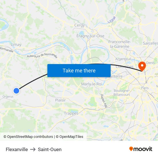 Flexanville to Saint-Ouen map