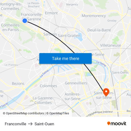 Franconville to Saint-Ouen map