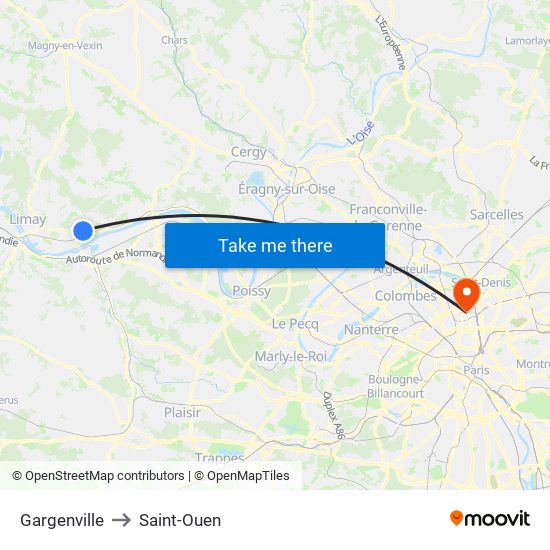 Gargenville to Saint-Ouen map