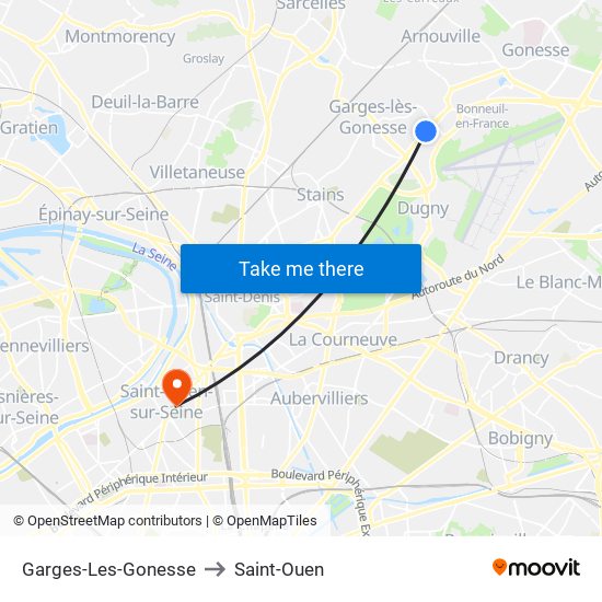 Garges-Les-Gonesse to Saint-Ouen map