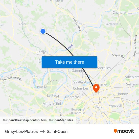 Grisy-Les-Platres to Saint-Ouen map