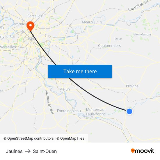 Jaulnes to Saint-Ouen map