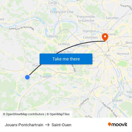 Jouars-Pontchartrain to Saint-Ouen map