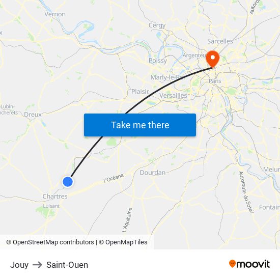 Jouy to Saint-Ouen map