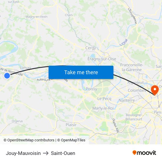 Jouy-Mauvoisin to Saint-Ouen map