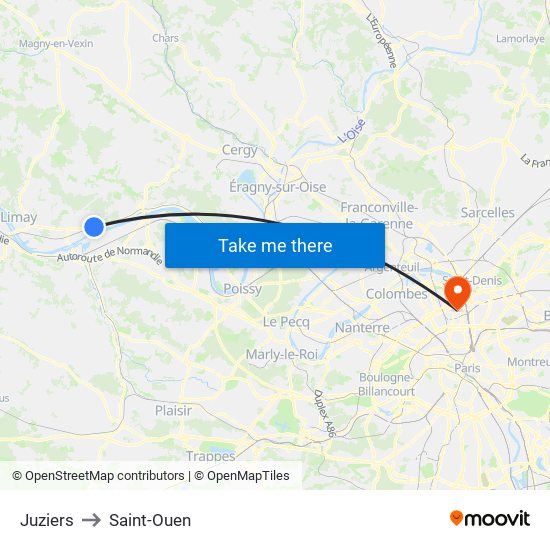 Juziers to Saint-Ouen map