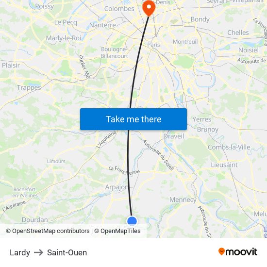Lardy to Saint-Ouen map