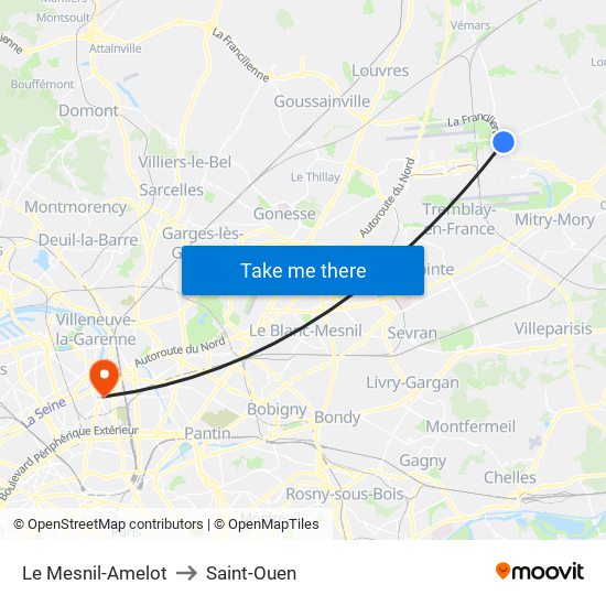 Le Mesnil-Amelot to Saint-Ouen map