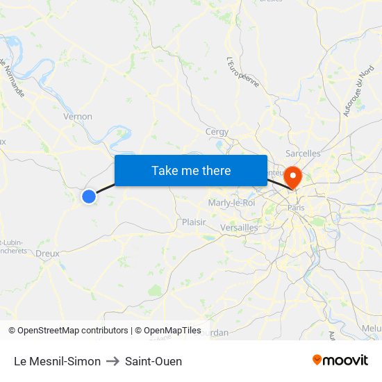 Le Mesnil-Simon to Saint-Ouen map