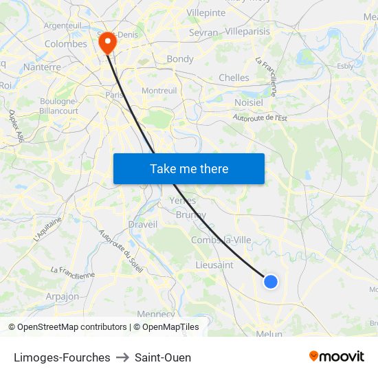 Limoges-Fourches to Saint-Ouen map