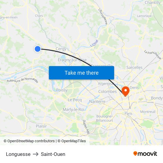 Longuesse to Saint-Ouen map