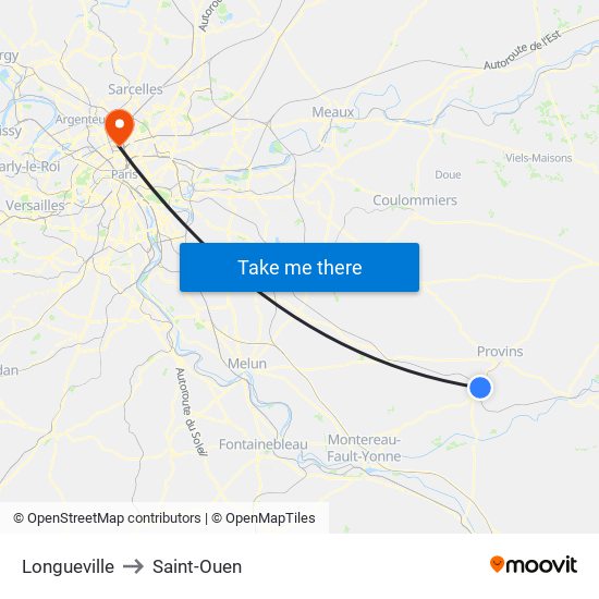 Longueville to Saint-Ouen map