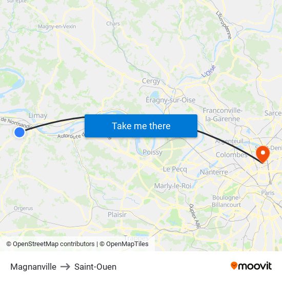 Magnanville to Saint-Ouen map