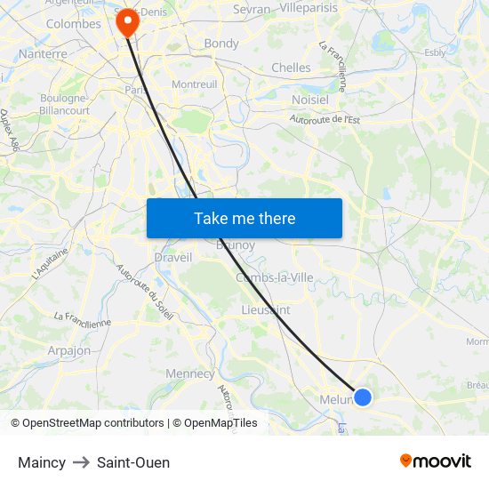 Maincy to Saint-Ouen map