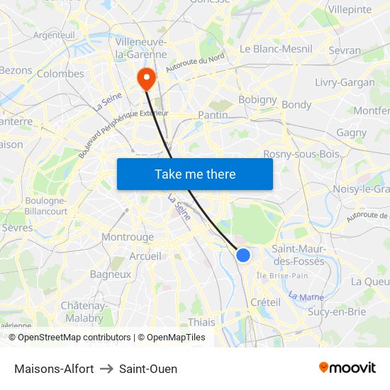 Maisons-Alfort to Saint-Ouen map