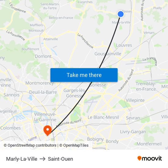 Marly-La-Ville to Saint-Ouen map