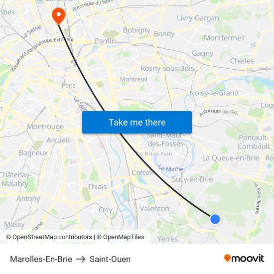 Marolles-En-Brie to Saint-Ouen map