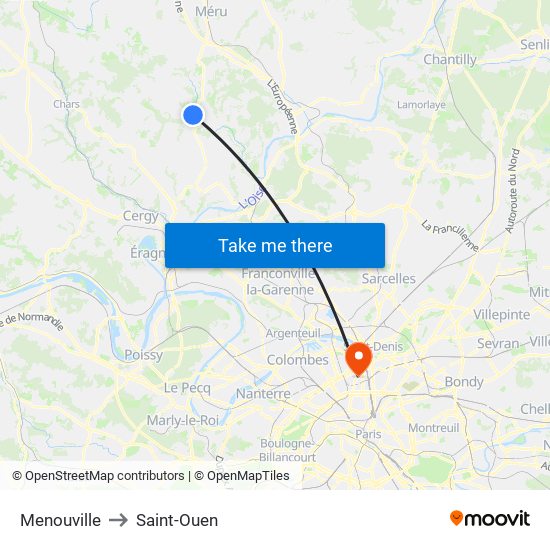 Menouville to Saint-Ouen map