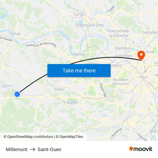 Millemont to Saint-Ouen map