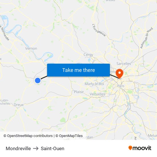 Mondreville to Saint-Ouen map