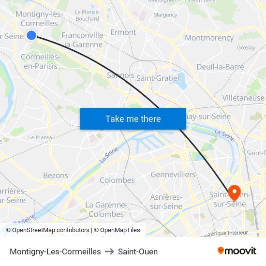 Montigny-Les-Cormeilles to Saint-Ouen map