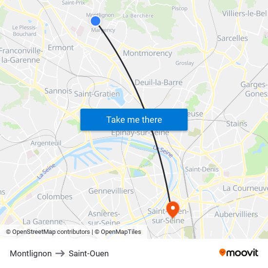 Montlignon to Saint-Ouen map