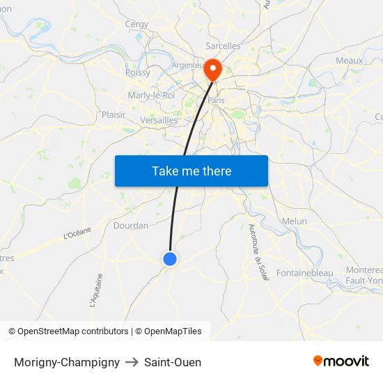 Morigny-Champigny to Saint-Ouen map