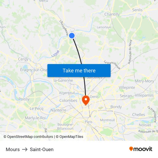 Mours to Saint-Ouen map