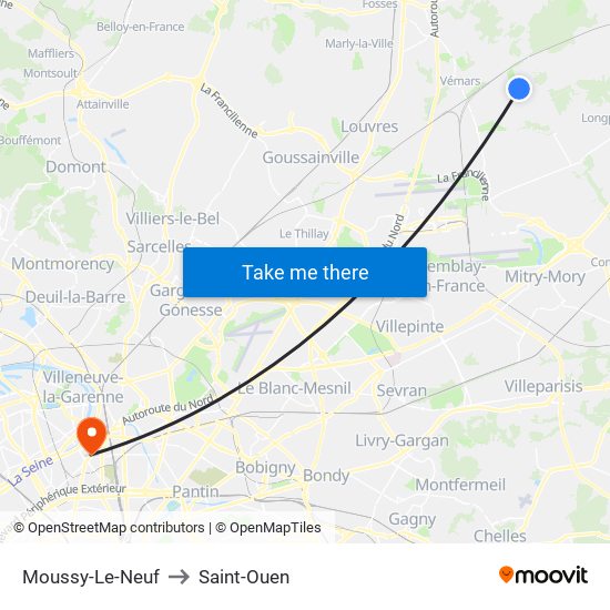Moussy-Le-Neuf to Saint-Ouen map