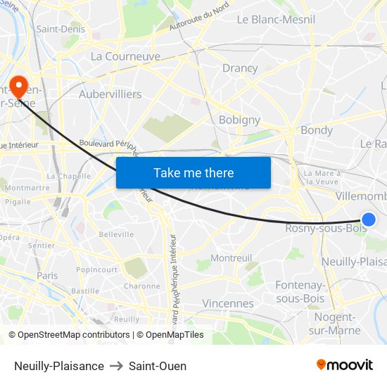 Neuilly-Plaisance to Saint-Ouen map