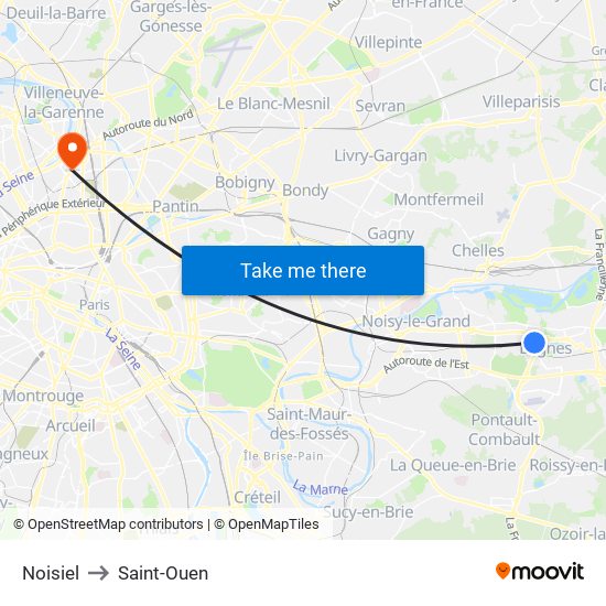 Noisiel to Saint-Ouen map