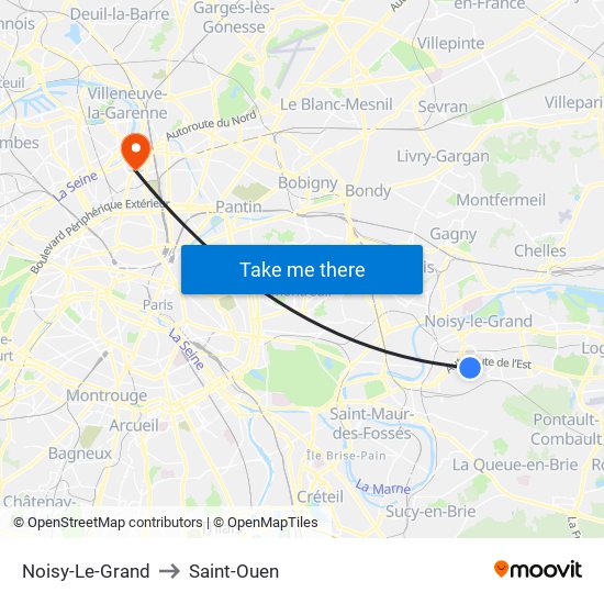 Noisy-Le-Grand to Saint-Ouen map