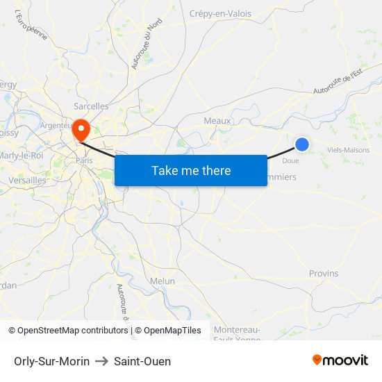 Orly-Sur-Morin to Saint-Ouen map