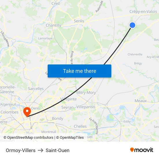 Ormoy-Villers to Saint-Ouen map