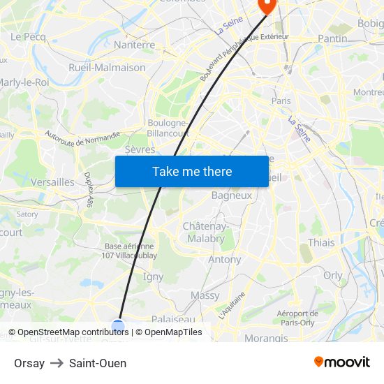 Orsay to Saint-Ouen map