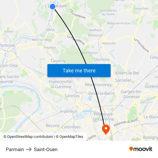 Parmain to Saint-Ouen map