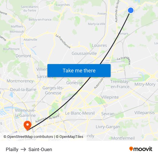 Plailly to Saint-Ouen map