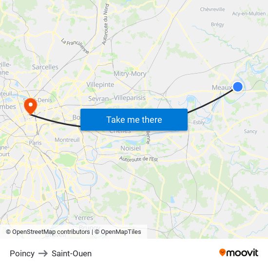 Poincy to Saint-Ouen map