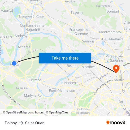 Poissy to Saint-Ouen map