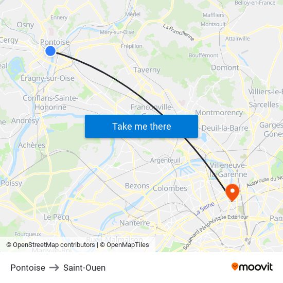 Pontoise to Saint-Ouen map