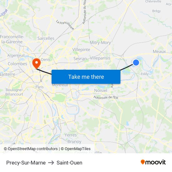 Precy-Sur-Marne to Saint-Ouen map