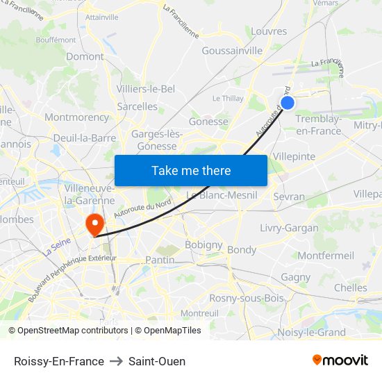 Roissy-En-France to Saint-Ouen map