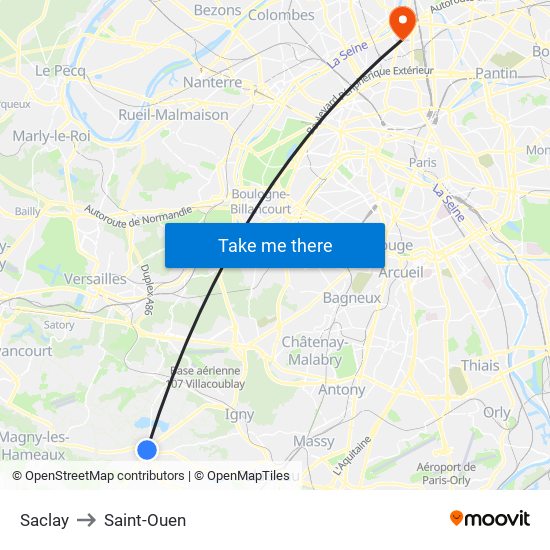 Saclay to Saint-Ouen map