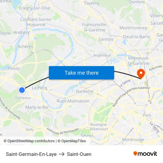 Saint-Germain-En-Laye to Saint-Ouen map