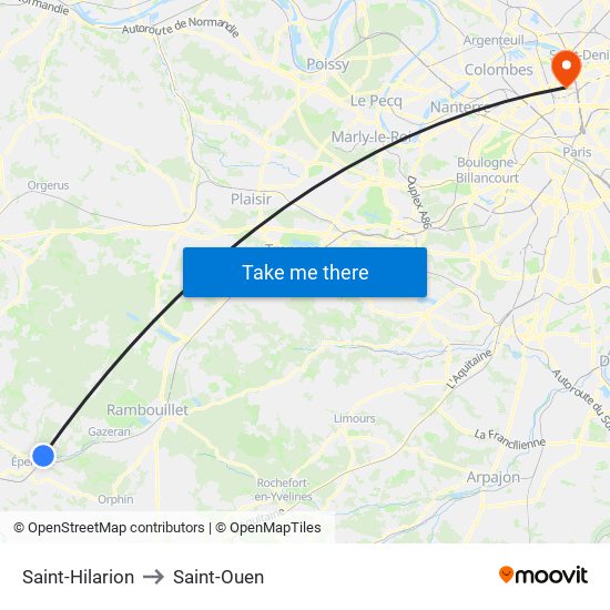 Saint-Hilarion to Saint-Ouen map