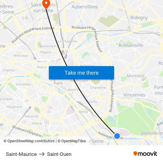 Saint-Maurice to Saint-Ouen map