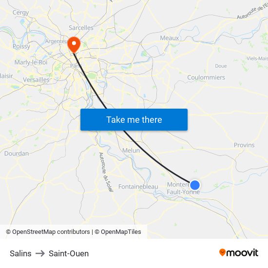 Salins to Saint-Ouen map