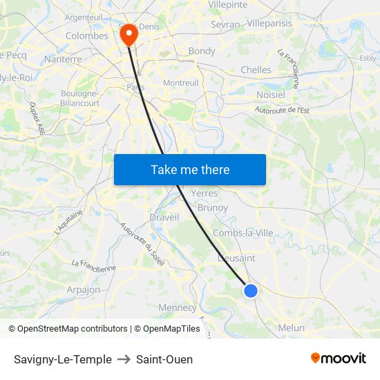 Savigny-Le-Temple to Saint-Ouen map